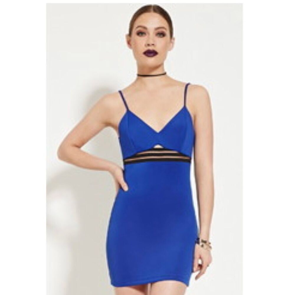 Forever 21 Blue Dress Spaghetti Short size M Bodycon NWT